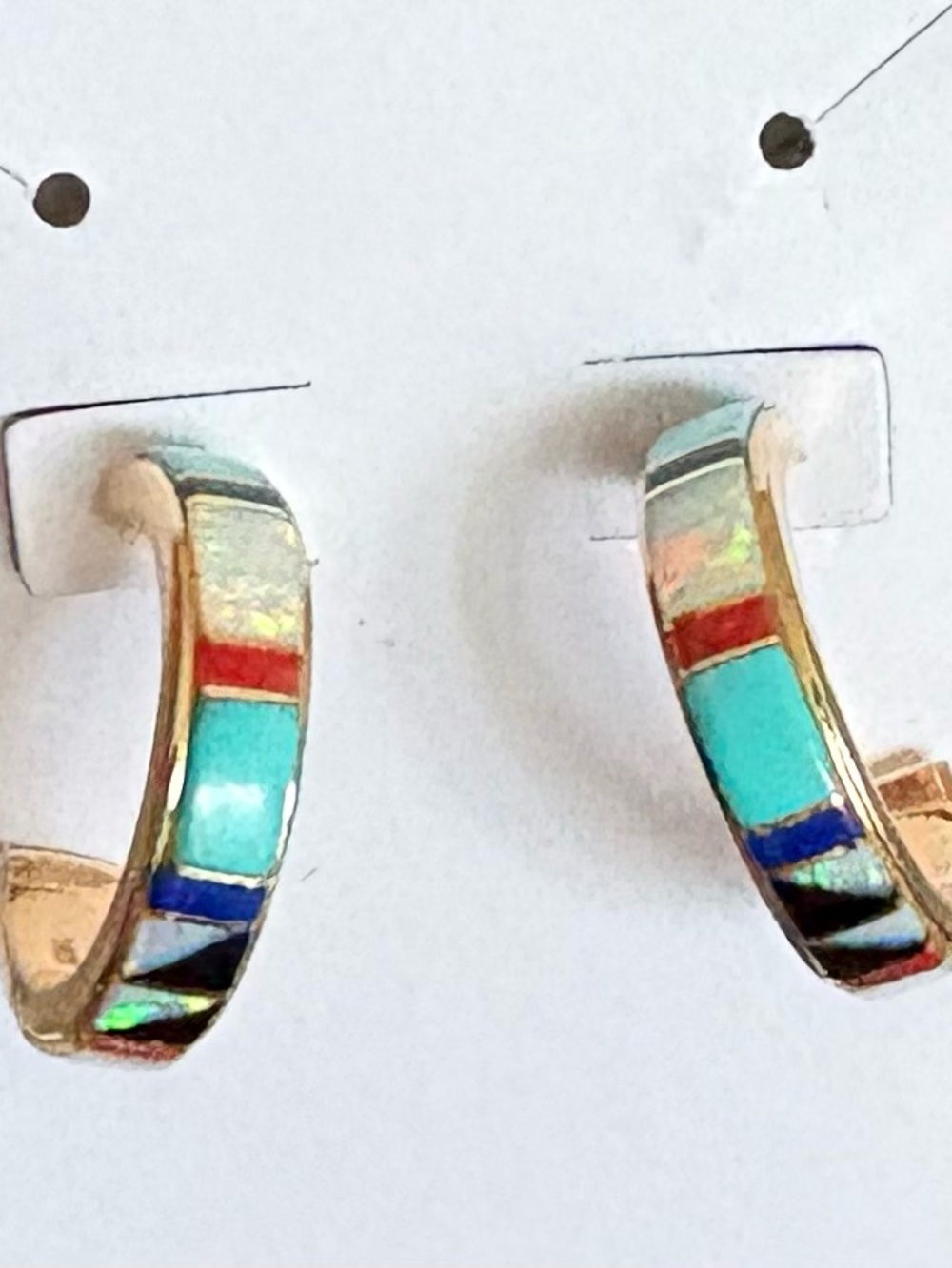 “special” 14k yellow gold multi-inlaid gemstone hoop Earrings